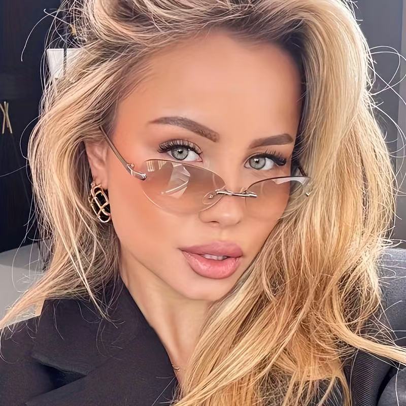 Rimless Oval Sunglasses Women  - Metal Photo Panel ulasan dan harga
