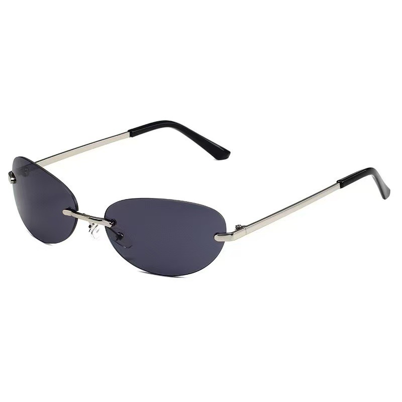 Rimless Oval Sunglasses Women  - Metal Photo Panel ulasan dan harga
