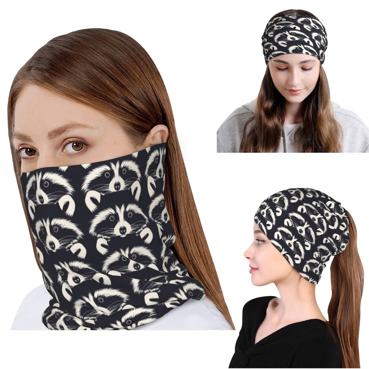 Black And White Raccoon Face P - Bandana Blank White ulasan dan harga